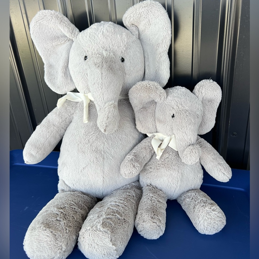 Pottery Barn Kids Gray Elephant Plush Toy Set